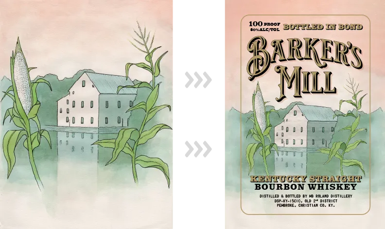 original painting on left and label on right