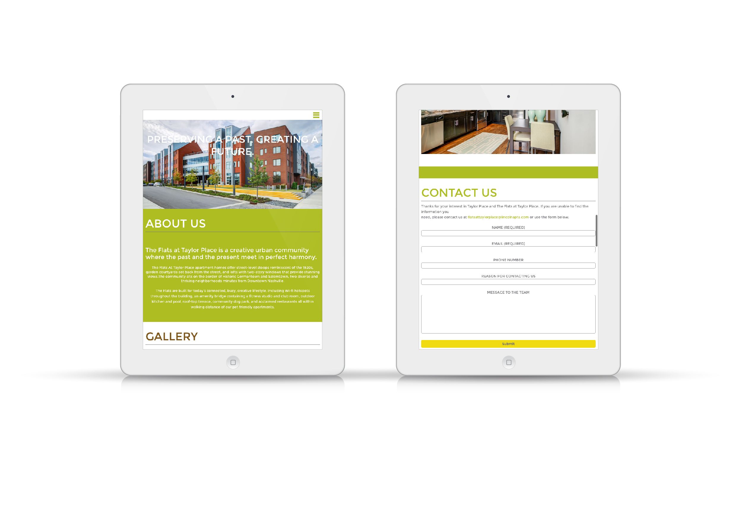 The Flats at Taylor Place Website On Tablet Screen